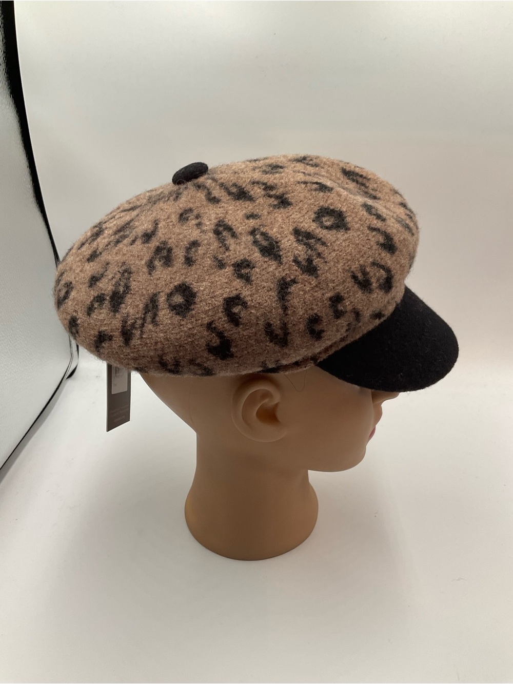 ADORA Leopard-Print Beret Cap with Black Brim